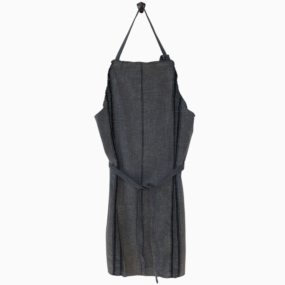Striped Apron w/fringe | Dark Grey by MADAM STOLTZ (stonewashed-cotton-apron-w-stripes-fringe-grey-blk)