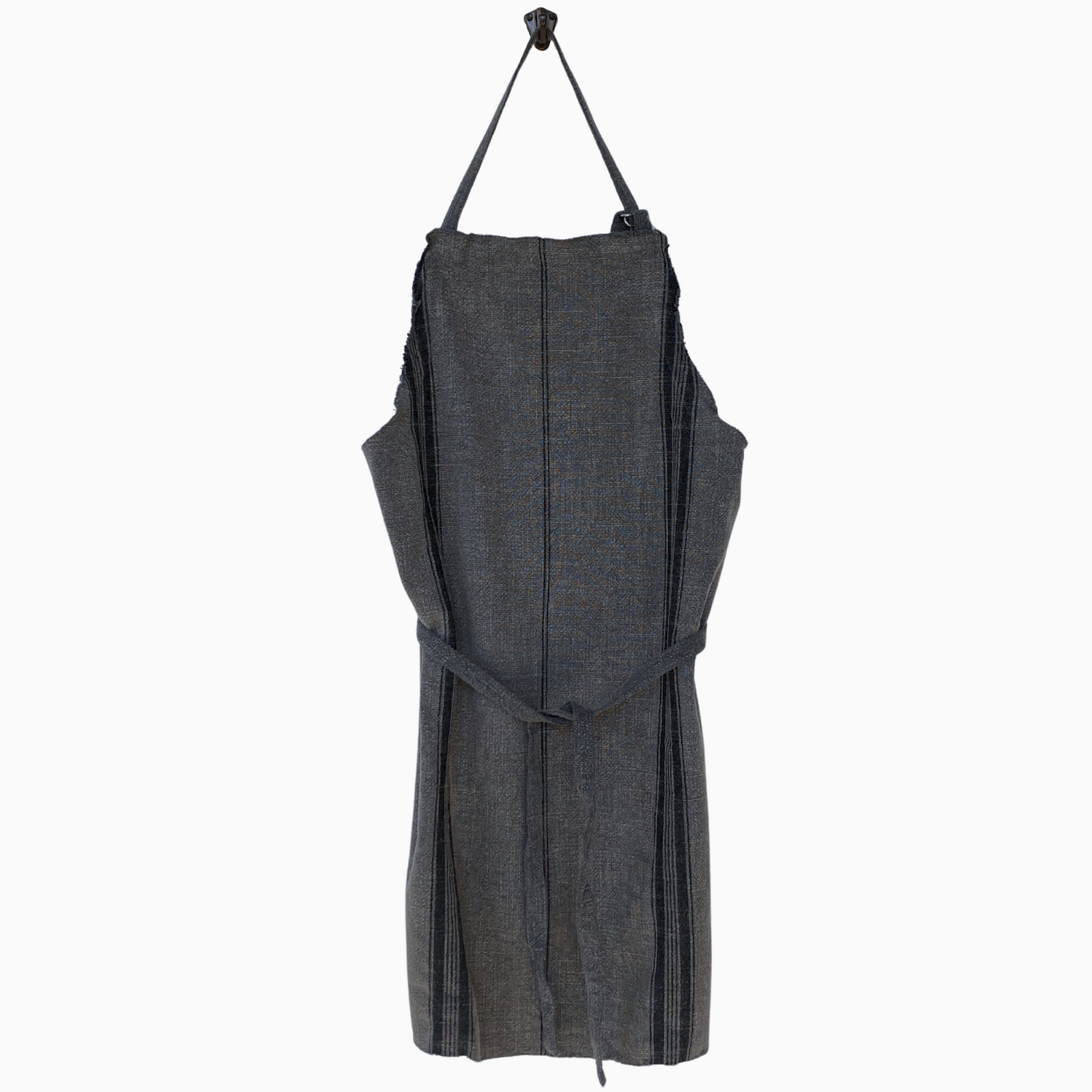 Striped Apron w/fringe | Dark Grey by MADAM STOLTZ (stonewashed-cotton-apron-w-stripes-fringe-grey-blk)