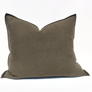 Stonewashed Linen Cushion 55cm - Green Brown