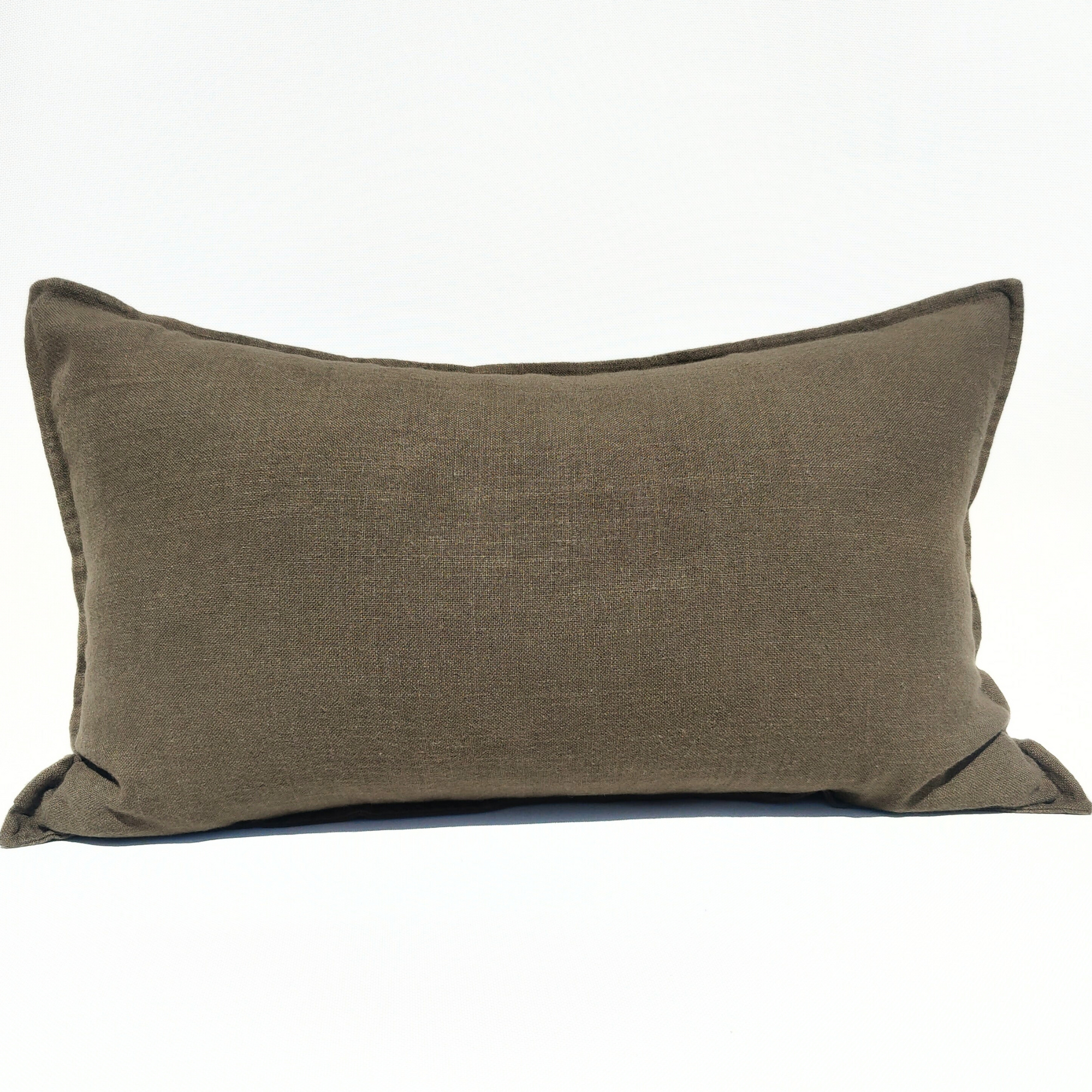 Stonewashed Linen Lumbar Cushion - Green Brown