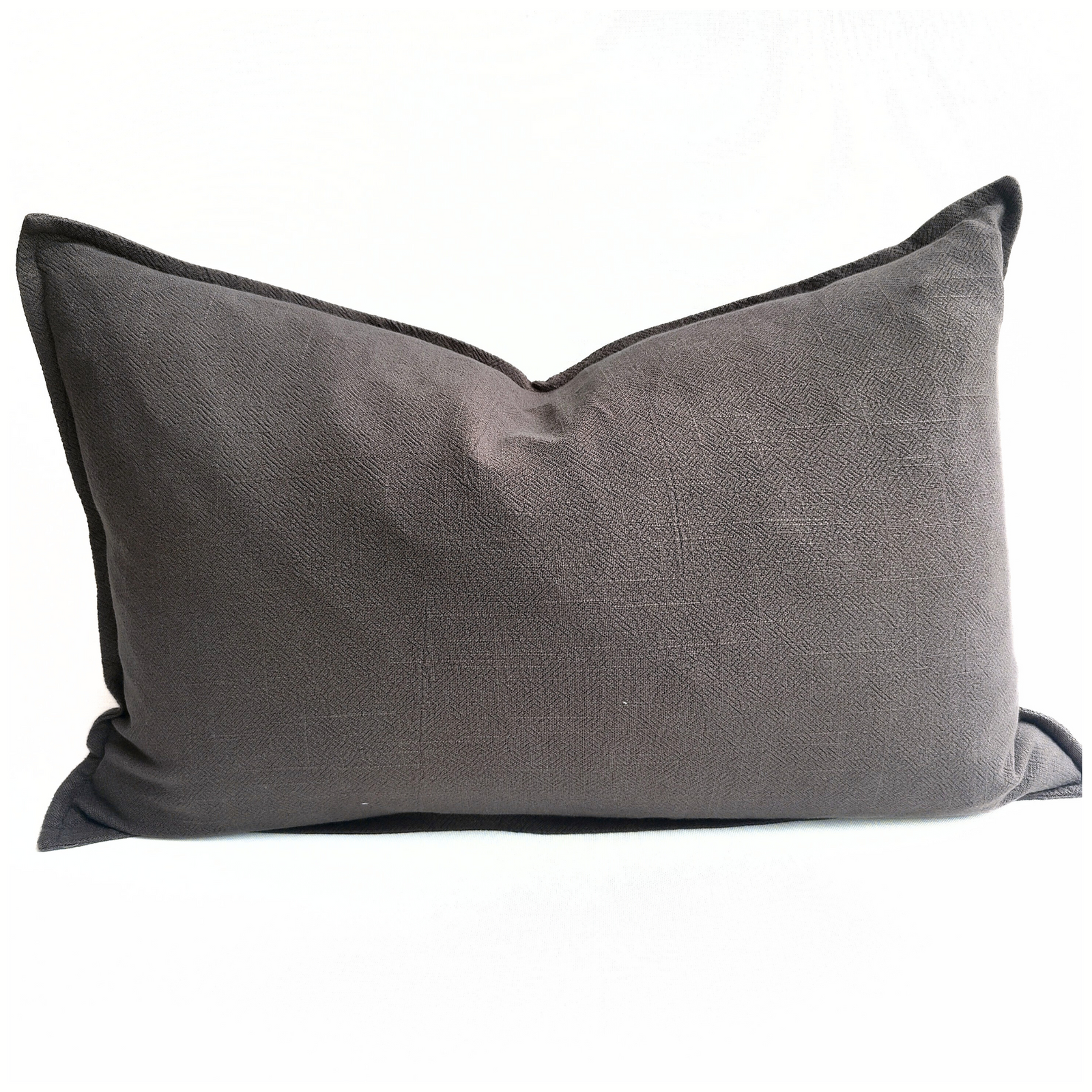 Oban Herringbone Linen Lumbar Cushion - Wood Charcoal by MACEY & MOORE (m-m-oban-hbone-wood-charcoal)