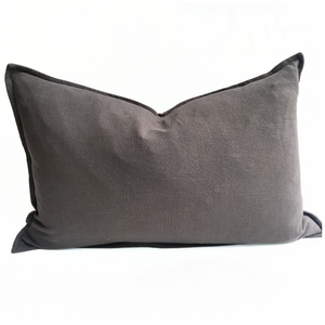 Oban Herringbone Linen Lumbar Cushion - Wood Charcoal