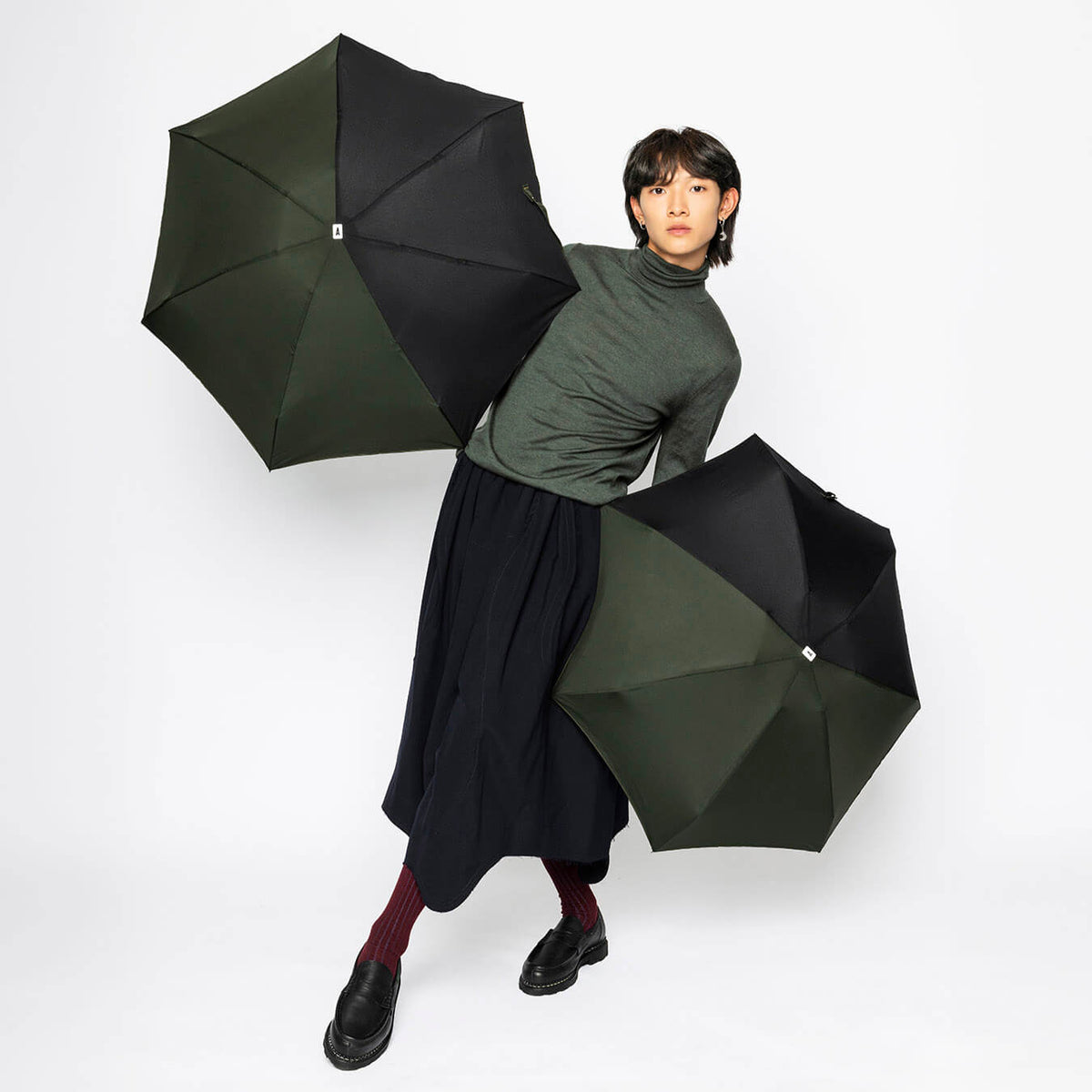 Micro Umbrella Bi Colour | Alma/Khaki-Black by ANATOLE (anatole-bicolour-micro-umbrella-alma-khaki-black)