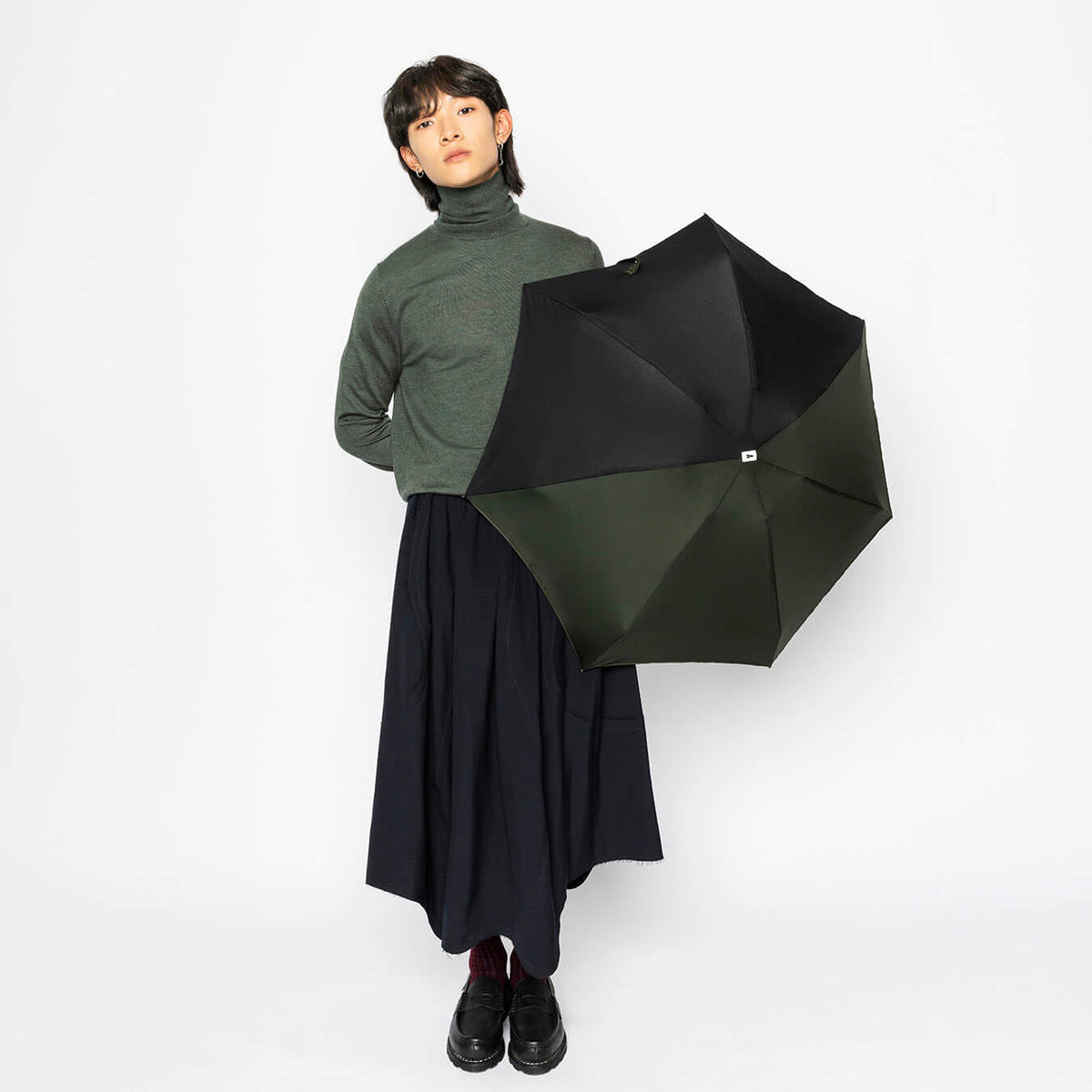 Micro Umbrella Bi Colour | Alma/Khaki-Black by ANATOLE (anatole-bicolour-micro-umbrella-alma-khaki-black)
