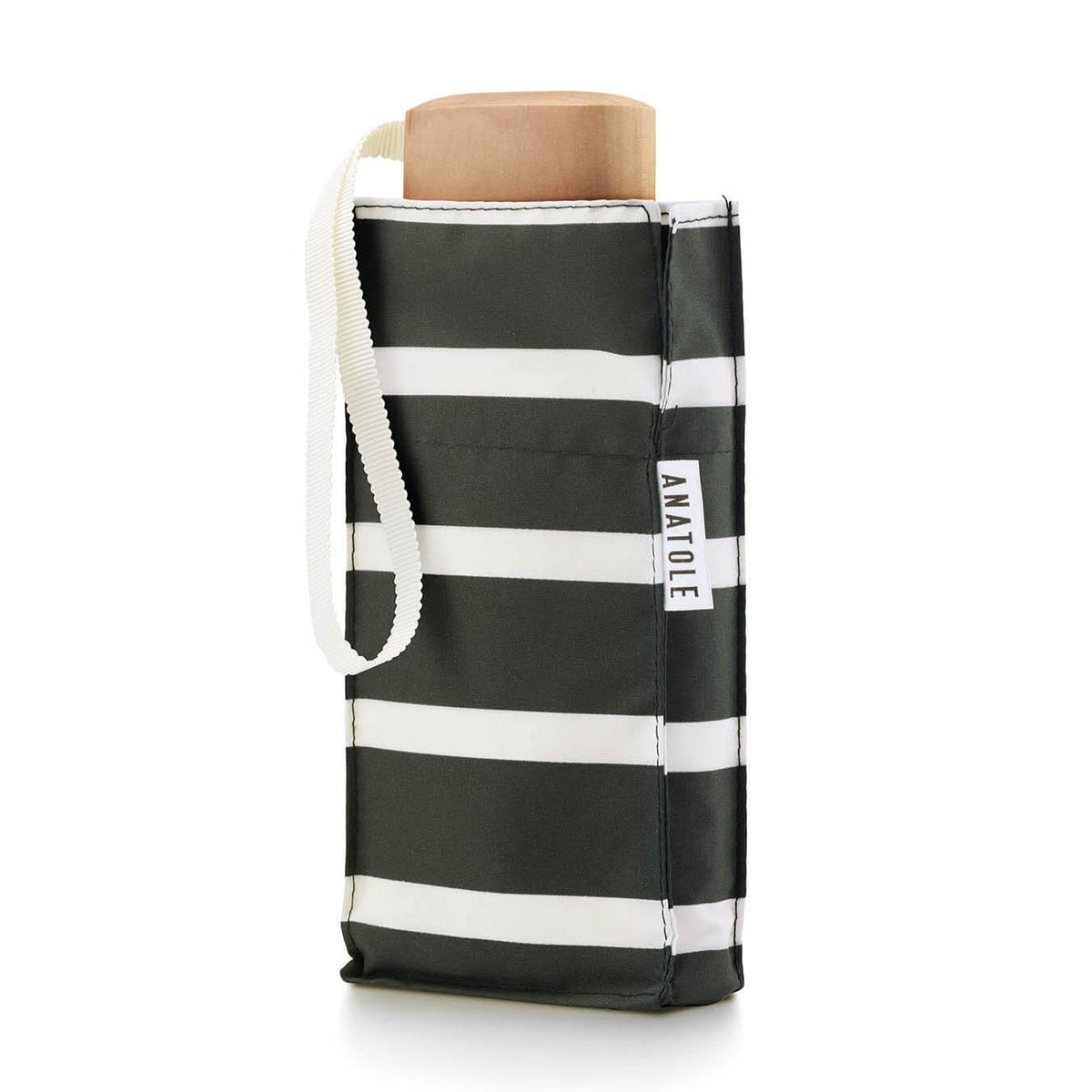 Micro Umbrella Marinières | Charles/ Khaki-Ivory by ANATOLE (anatole-folding-umbrella-charles-ivory-stripes-on-khaki-background)