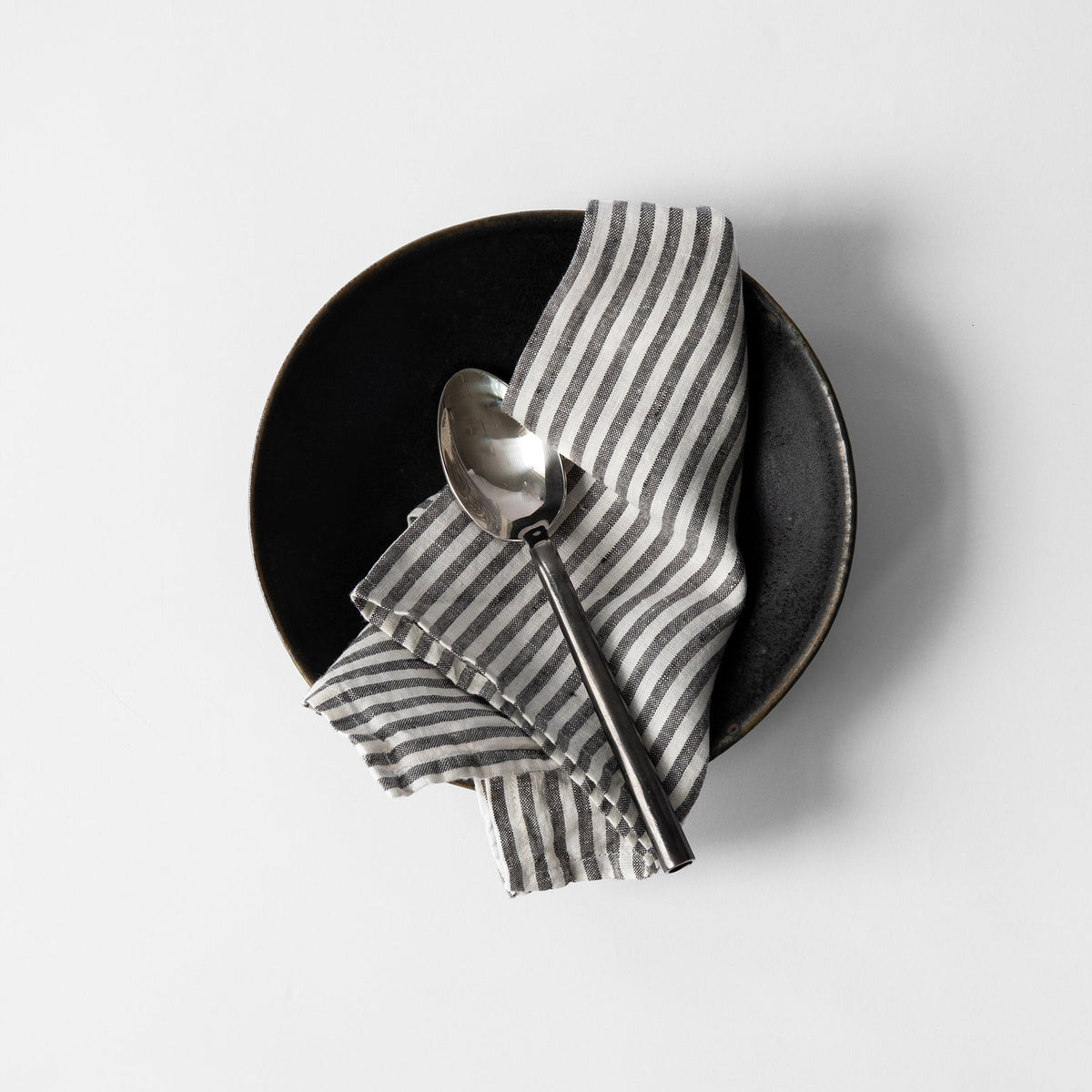 Tell Me More Linen Table Napkin | Grey White Stripe