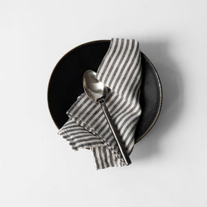Tell Me More Linen Table Napkin | Grey White Stripe