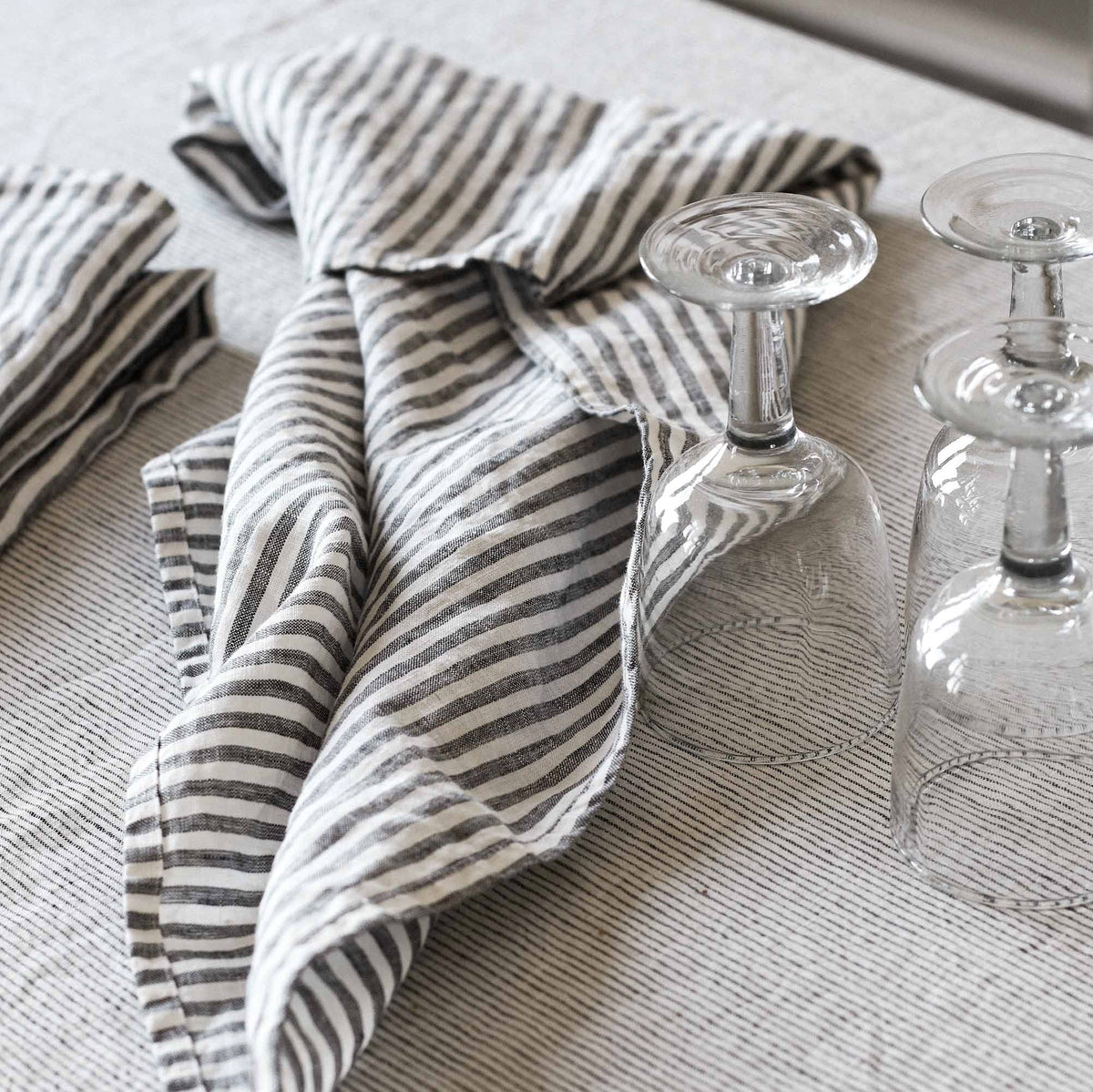Linen Table Napkin | Grey White Stripe by TELL ME MORE (napkin-linen-grey-white-stripe)