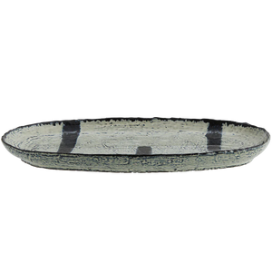 Oval Stoneware Platter 24.5cm- Stone/Ink Blue