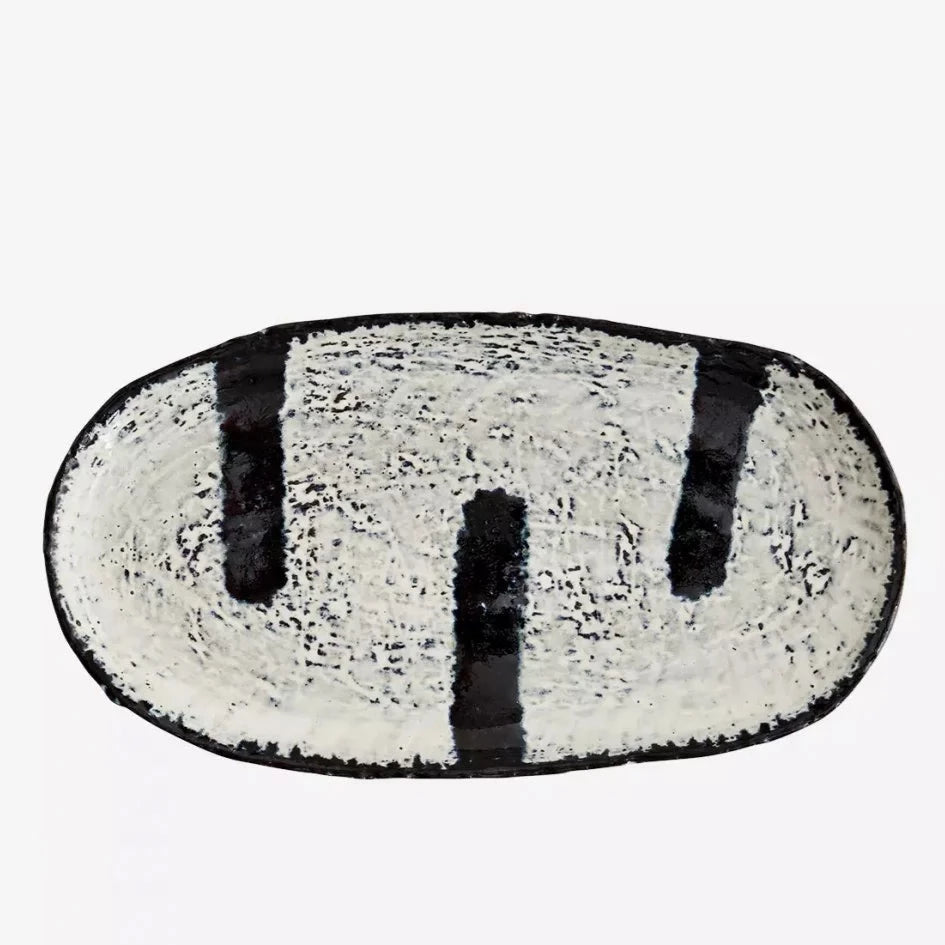 Oval Stoneware Platter 33cm | Stone/Ink by MADAM STOLTZ (copy-of-madam-stoltz-stoneware-candle-holder-27-5cm-off-white)