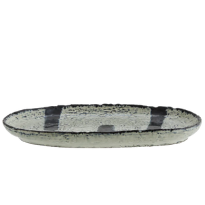Oval Stoneware Platter 33cm- Stone/Ink Blue