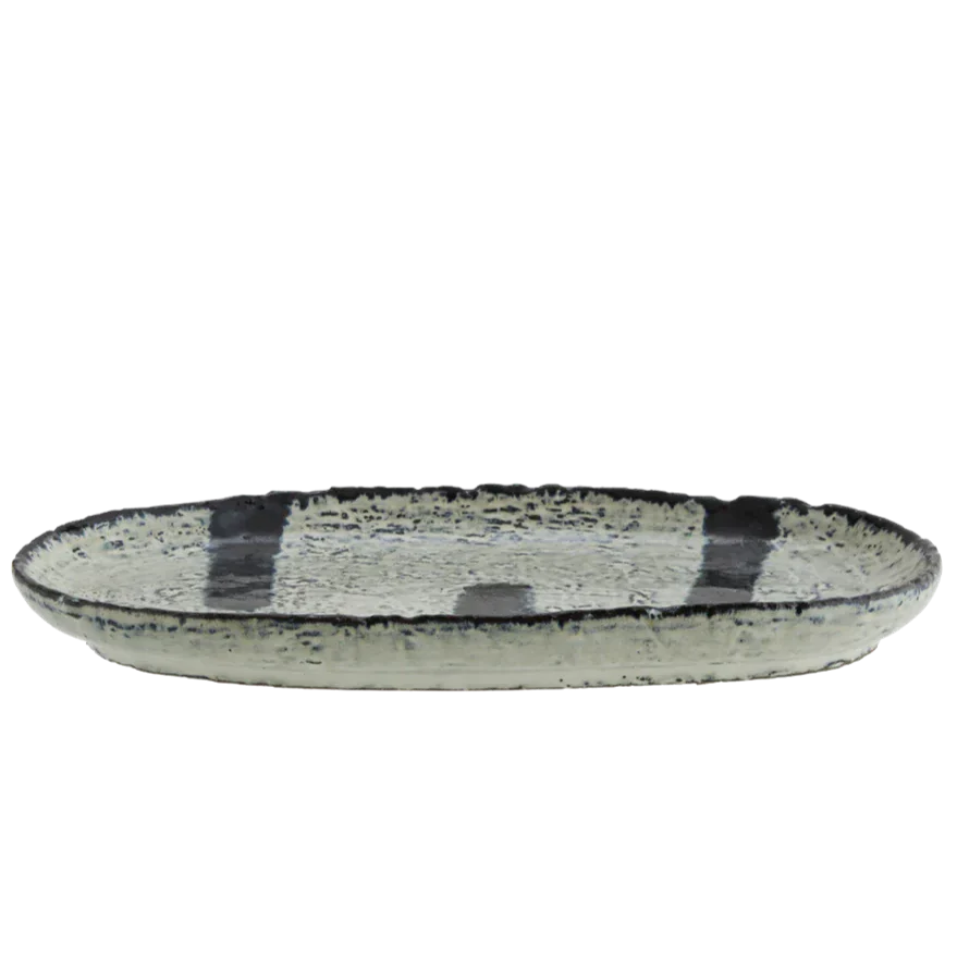 Oval Stoneware Platter 24.5cm- Stone/Ink Blue