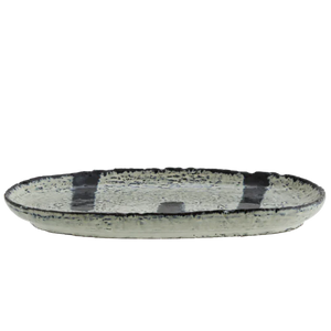 Oval Stoneware Platter 24.5cm- Stone/Ink Blue