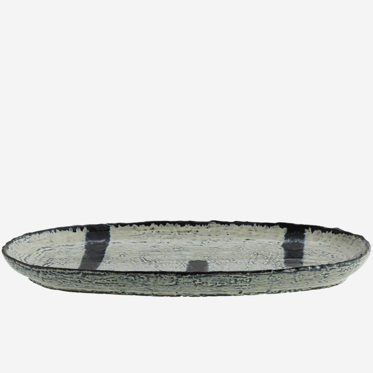 Oval Stoneware Platter 33cm | Stone/Ink by MADAM STOLTZ (copy-of-madam-stoltz-stoneware-candle-holder-27-5cm-off-white)