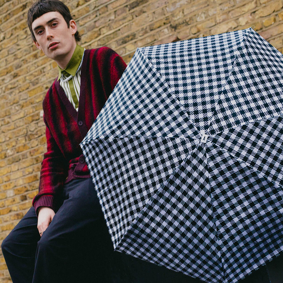 Micro Umbrella | Gingham-Black by ANATOLE (anatole-micro-umbrella-tweed-gingham-black-white)
