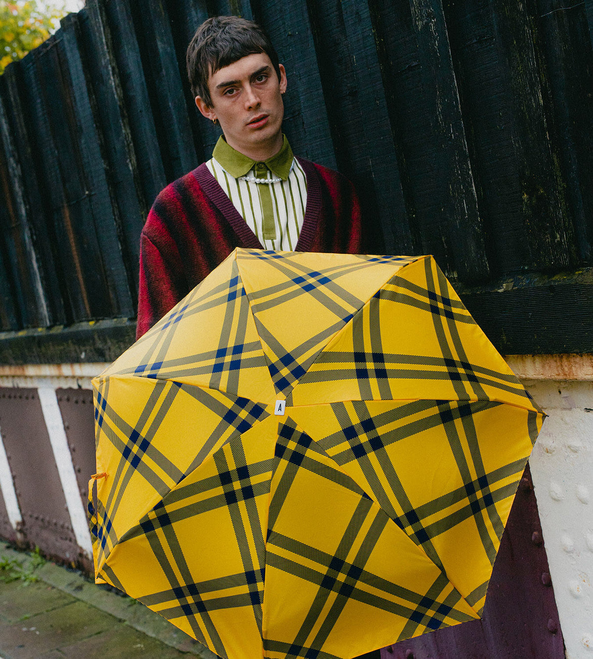 Micro Umbrella | Yellow Tweed by ANATOLE (anatole-micro-umbrella-tartan-finsbury-yellow-black)