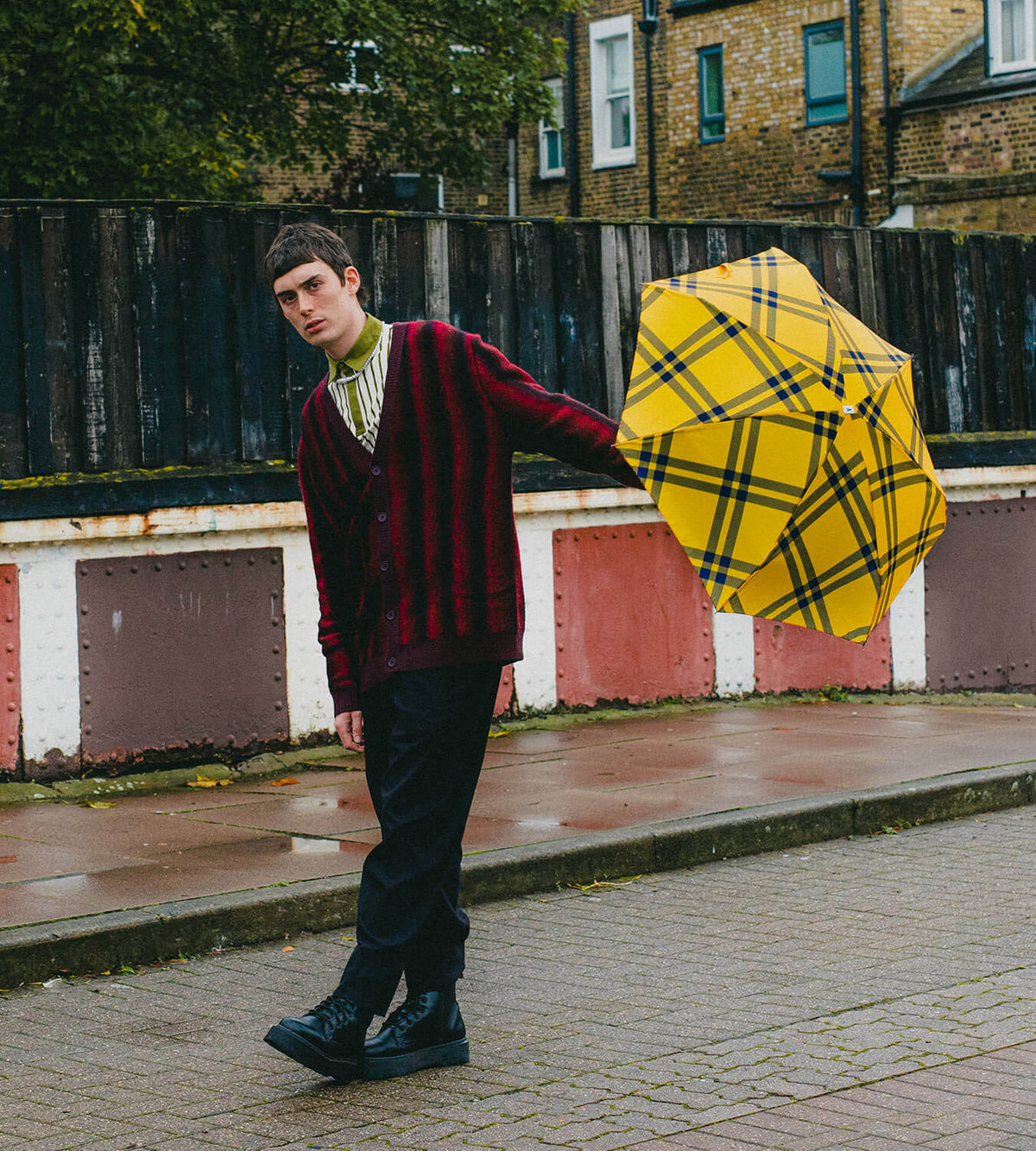 Micro Umbrella | Yellow Tweed by ANATOLE (anatole-micro-umbrella-tartan-finsbury-yellow-black)