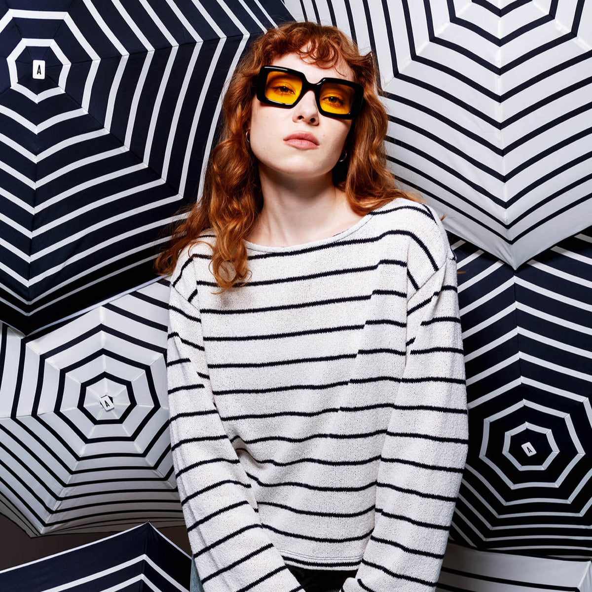 Micro Umbrella Marinières | Henri/Ivory-Navy by ANATOLE (anatole-striped-micro-umbrella-navy-stripes-henri)