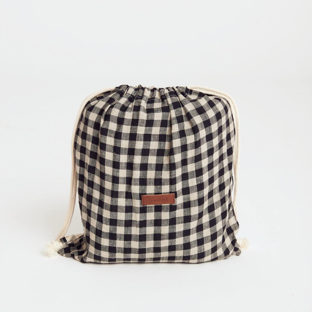 Gingham Linen Picnic Rug | Classic Black by Le Weekend (almond-gingham-linen-picnic-rug)