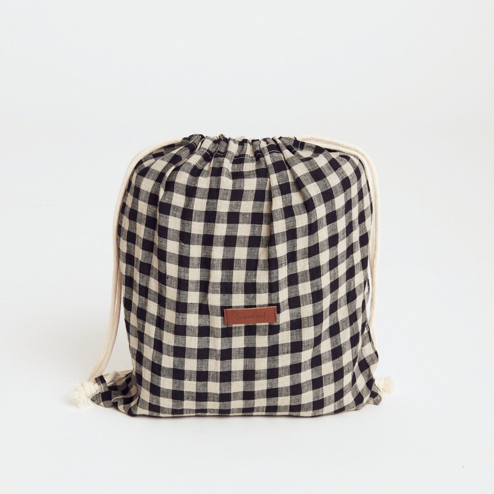 Gingham Linen Picnic Rug | Classic Black by Le Weekend (almond-gingham-linen-picnic-rug)