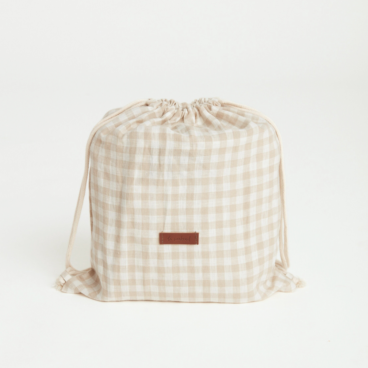 Gingham Linen Picnic Rug | Almond by Le Weekend (classic-gingham-linen-picnic-rug)