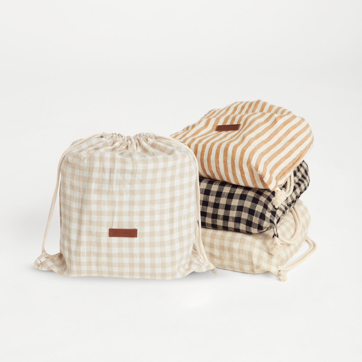 Gingham Linen Picnic Rug | Almond by Le Weekend (classic-gingham-linen-picnic-rug)