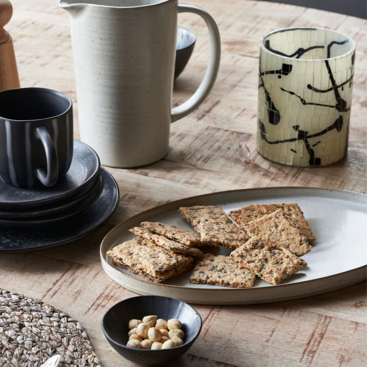 Pion Oval Serving Platter 38cm | Grey/White by HOUSE DOCTOR (pion-serving-dish-38cm-grey-white)