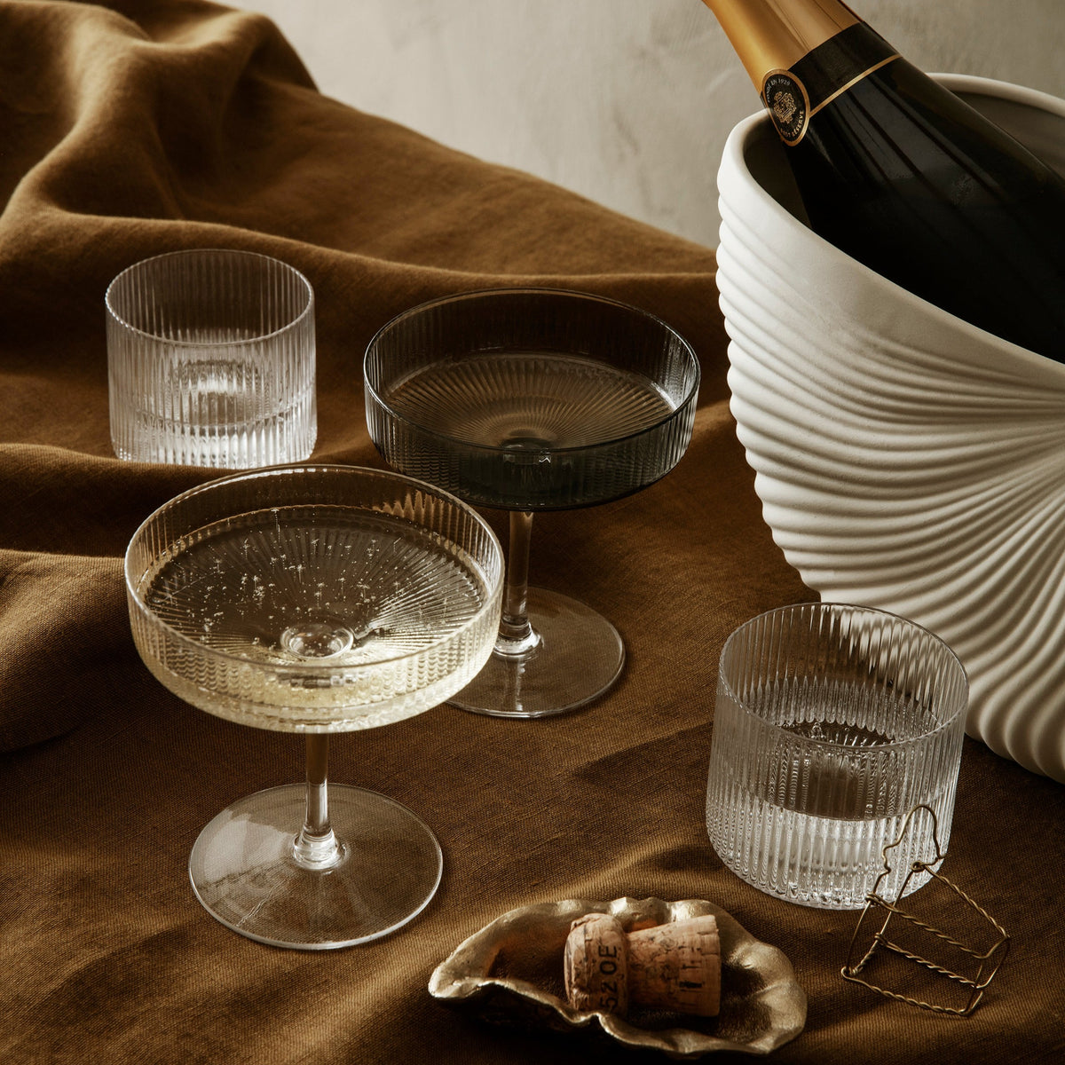 Ripple Champagne Saucers Set of 2 | Clear by FERM LIVING (ripple-champagne-saucers-set-of-2-clear)