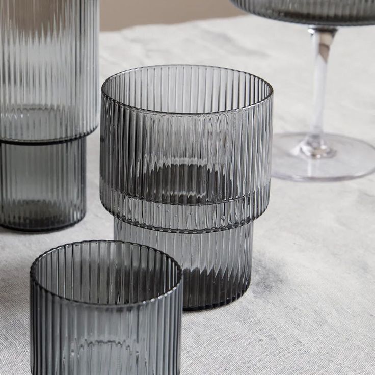 Ripple Glass | Set of 4 | Smoked Grey by FERM LIVING (ripple-glass-set-of-4-smoked-grey)