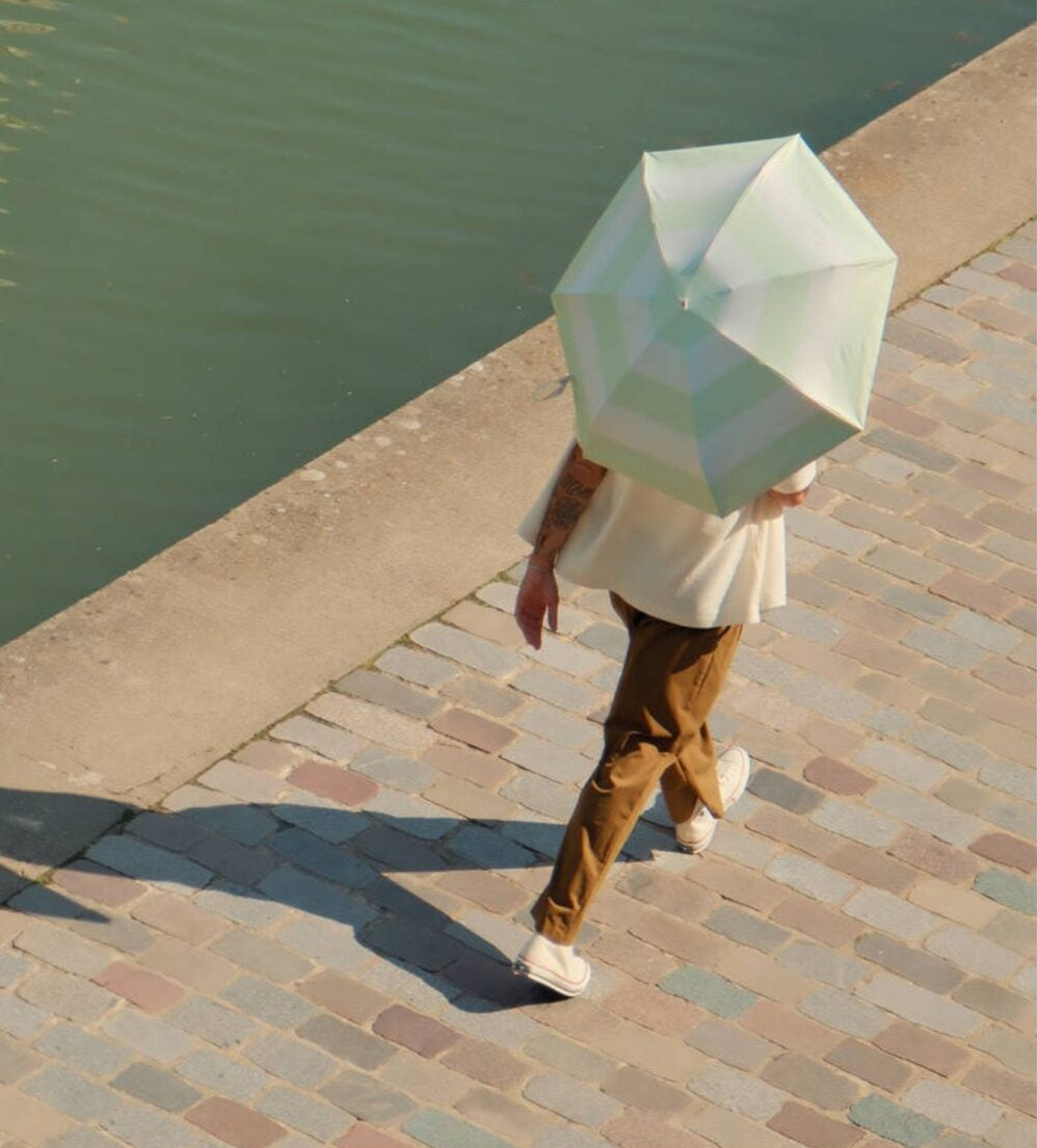UPF 50+ Sun & Rain Micro Umbrella | Véga/Lagoon Green Stripes by ANATOLE (micro-umbrella-uv-50-protection-sun-rain-lagoon-green-stripes-vegai)