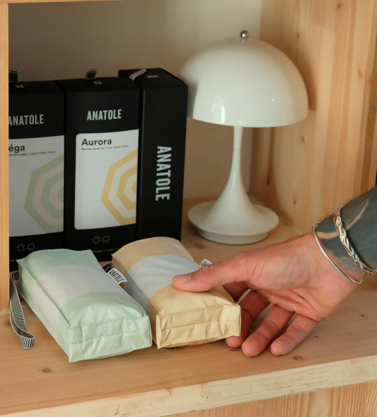 UPF 50+ Sun & Rain Micro Umbrella | Véga/Lagoon Green Stripes by ANATOLE (micro-umbrella-uv-50-protection-sun-rain-lagoon-green-stripes-vegai)