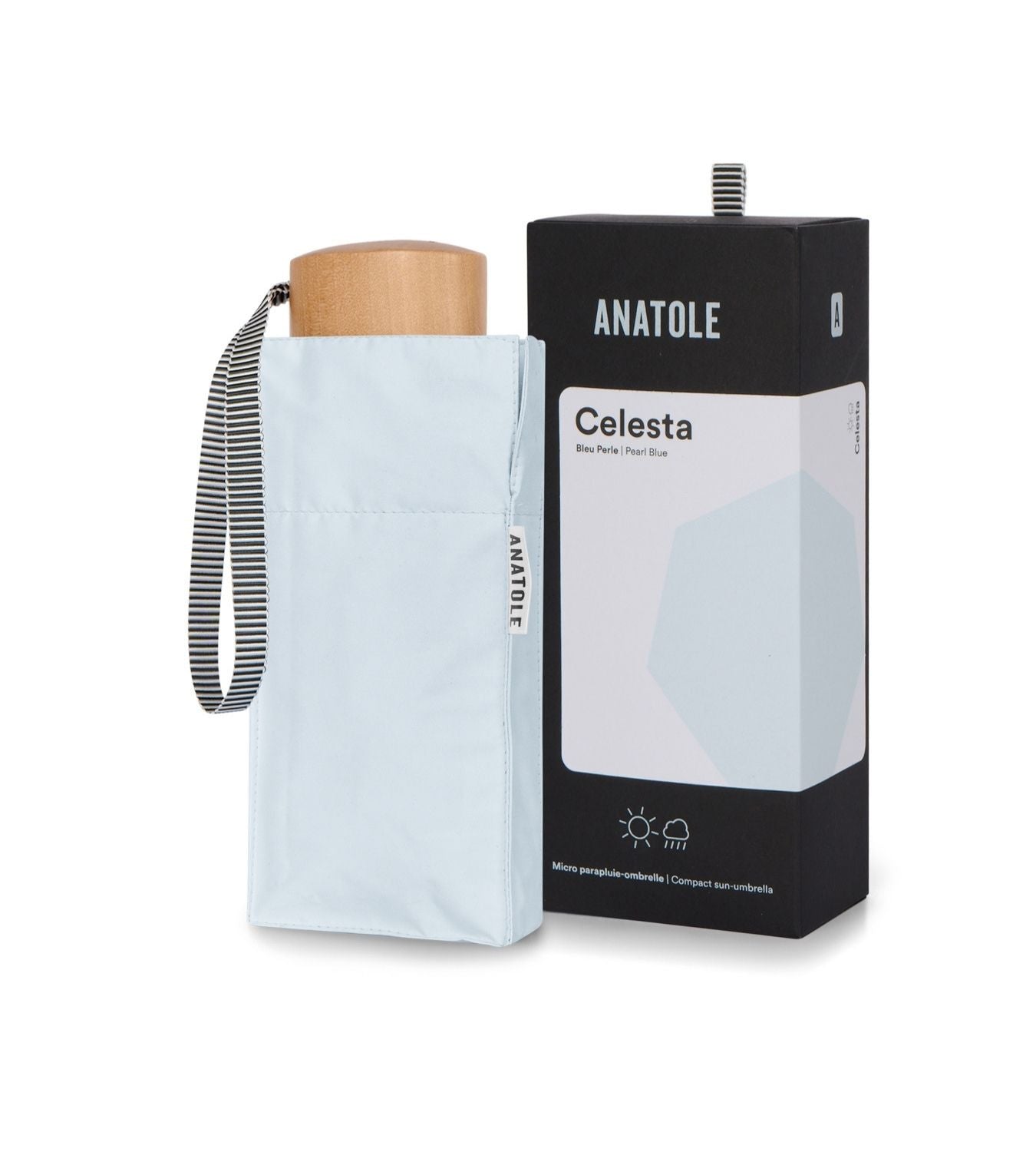 UPF 50+ Sun & Rain Micro Umbrella | CELESTA/Pearl Blue by ANATOLE (micro-umbrella-uv-protection-sun-rain-pearl-blue-celesta)