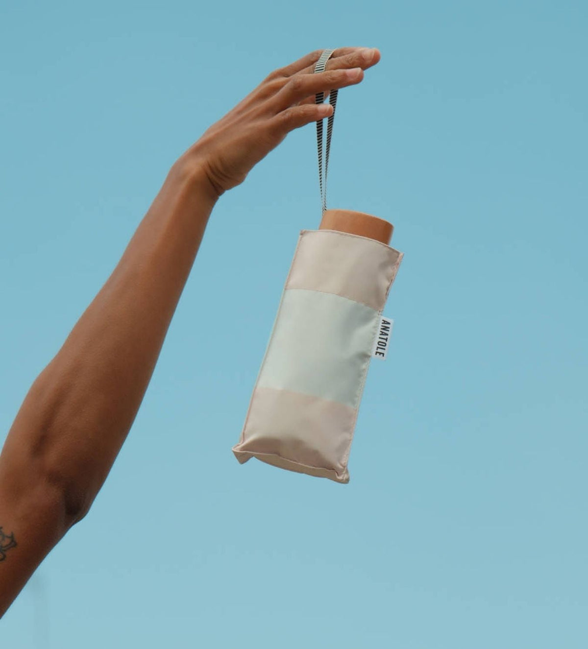 UPF 50+ Sun & Rain Micro Umbrella | POLARIS/Powder Pink Stripes by ANATOLE (micro-umbrella-uv-50-protection-sun-rain-powder-pink-stripes-polarisi)