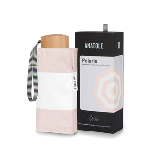 UPF 50+ Sun & Rain Micro Umbrella | POLARIS/Powder Pink Stripes by ANATOLE (micro-umbrella-uv-50-protection-sun-rain-powder-pink-stripes-polarisi)