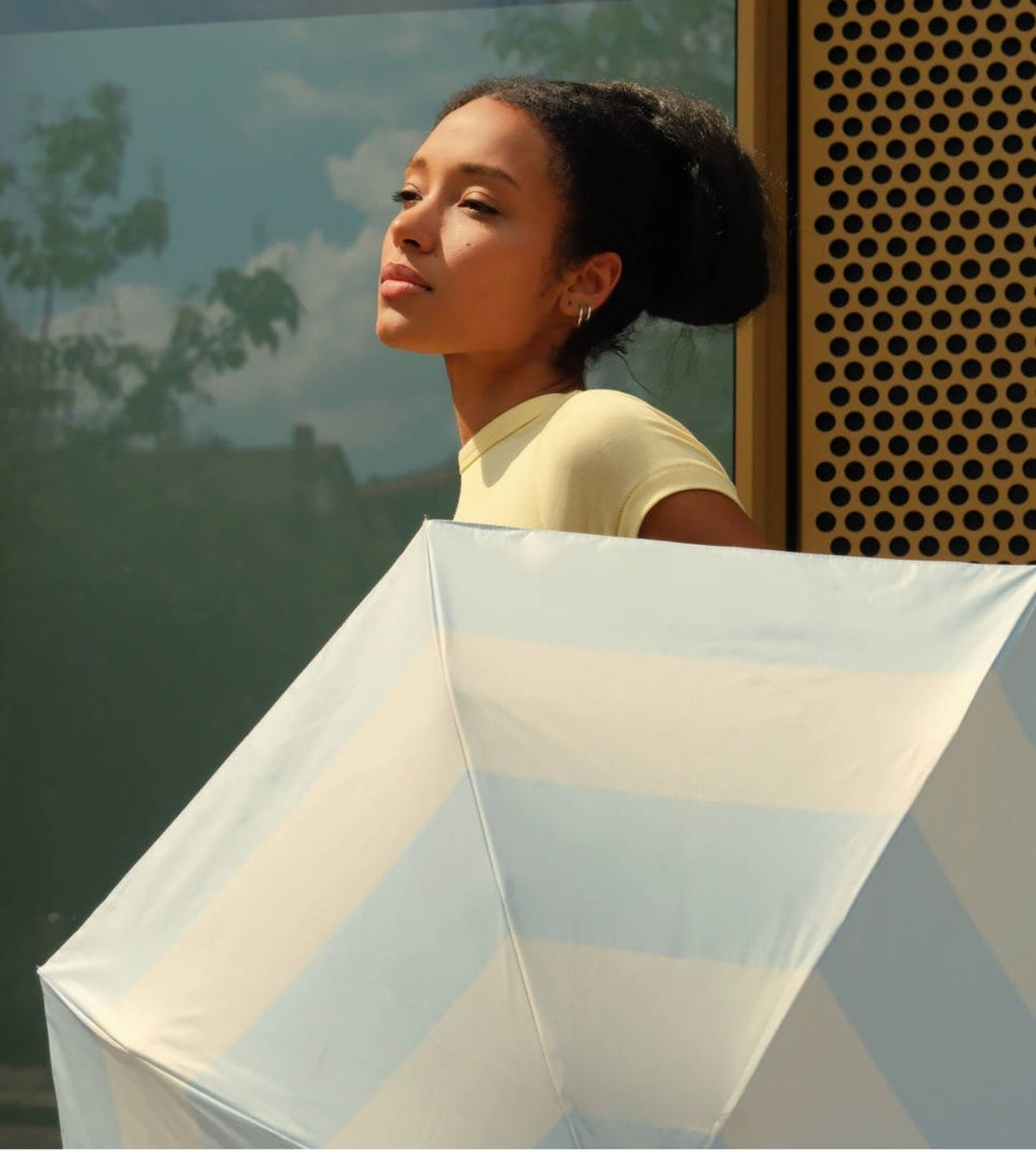 UPF 50+ Sun & Rain Micro Umbrella | ORIONIS/Pearl Blue Stripe by ANATOLE (micro-umbrella-uv-50-protection-sun-rain-pearl-blue-stripes-orionisi)