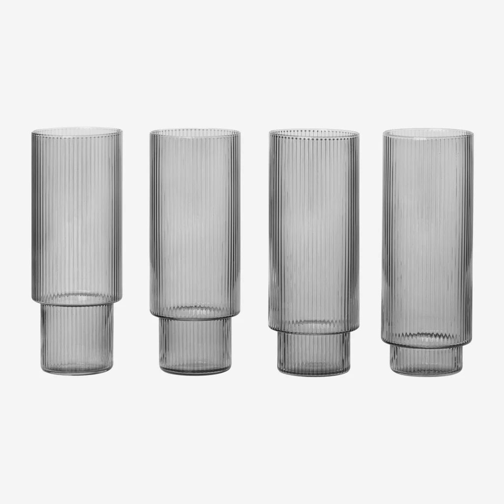 Fermliving Four ribbed glass tumblers on a white background