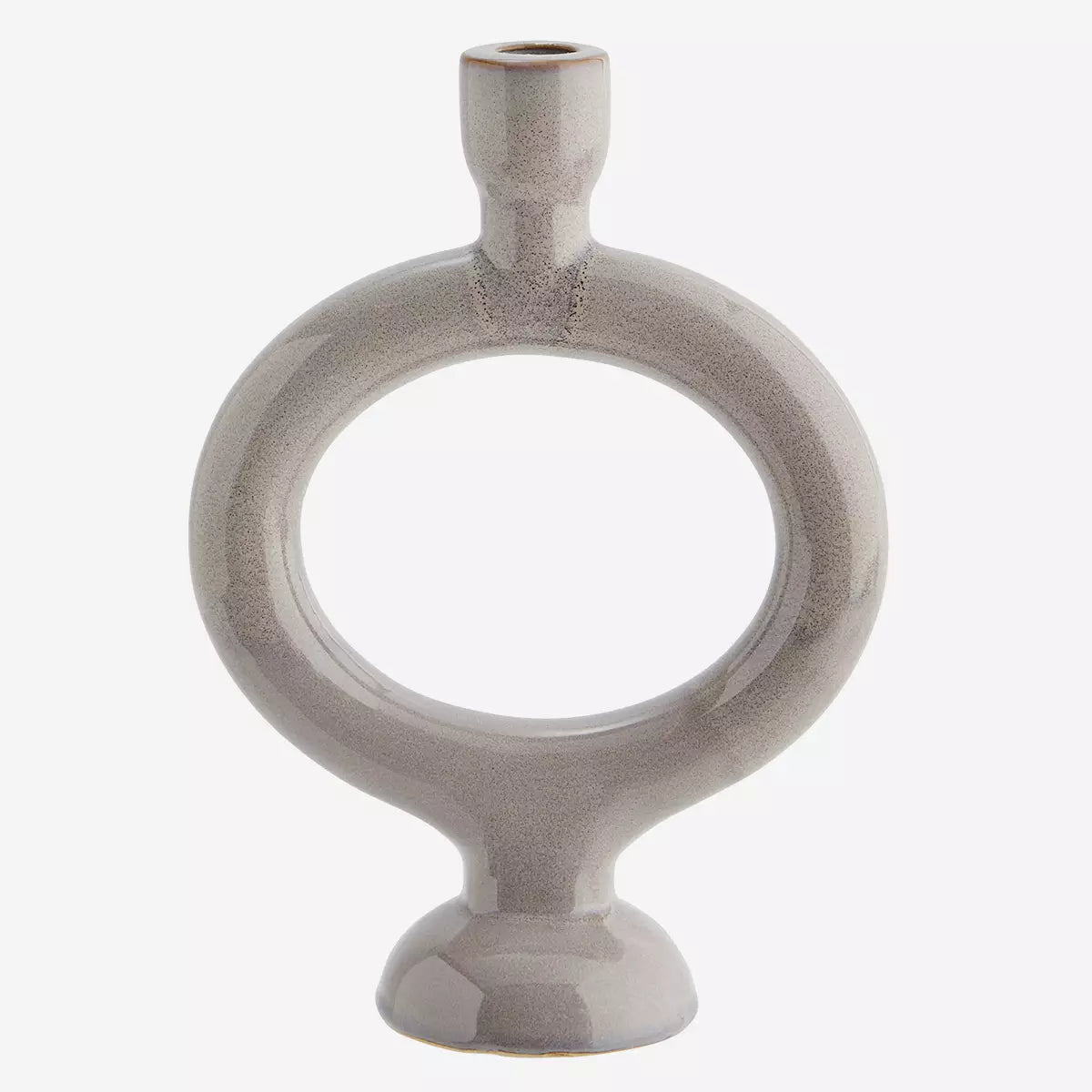 Stoneware Candle Holder 27.5cm | Greige by MADAM STOLTZ (copy-of-madam-stoltz-oval-stoneware-platter-33cm-grey-white-ink-blue)