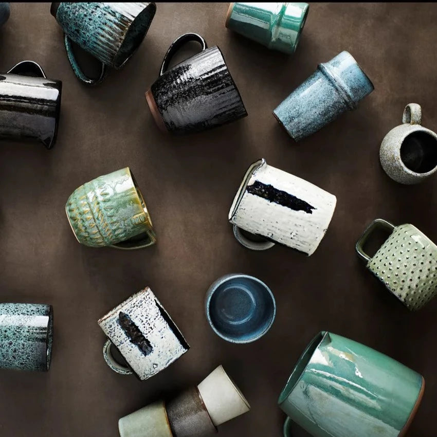 Stoneware Mug | Stone/Ink by MADAM STOLTZ (madam-stoltz-stoneware-mug-stone-white-ink-blue)