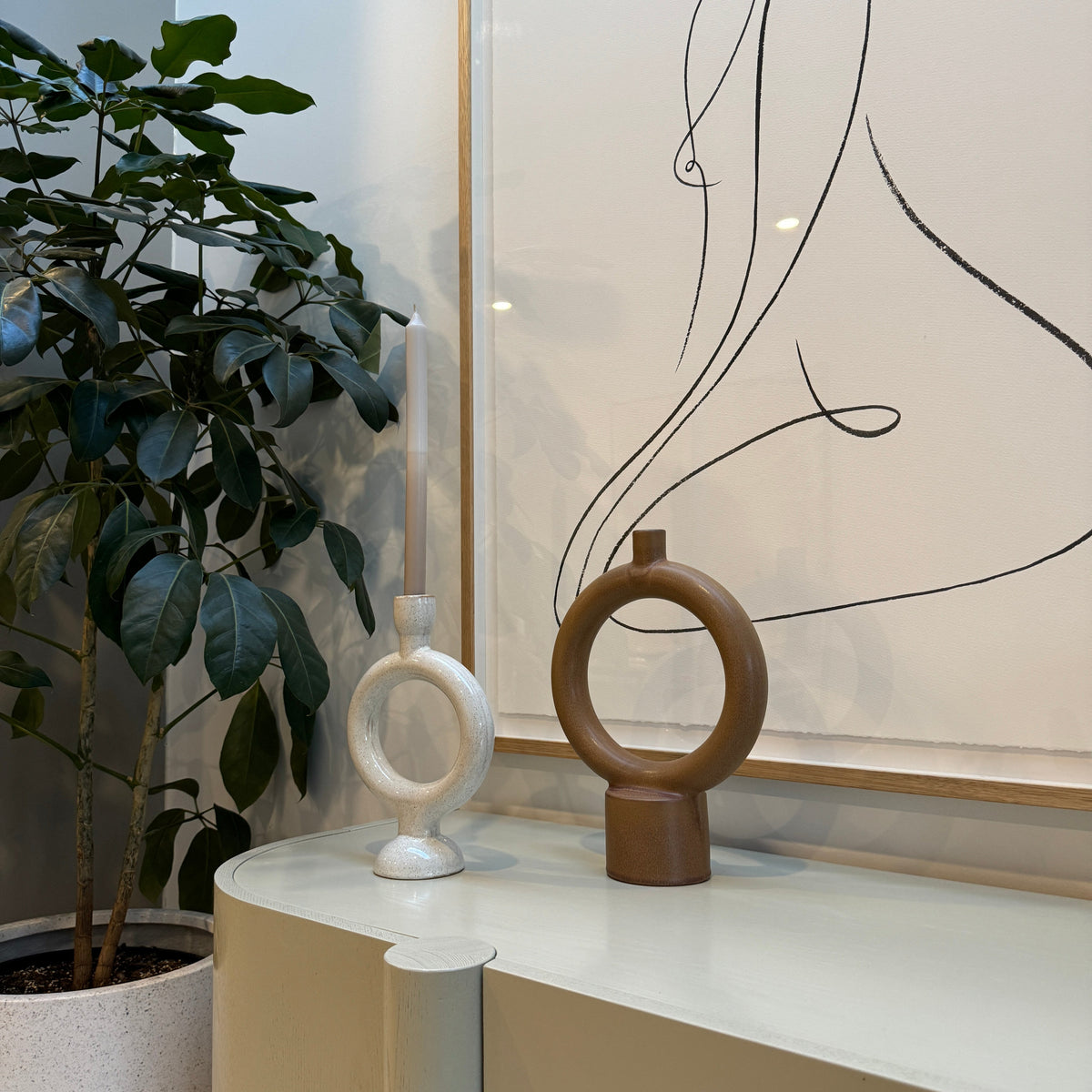 Stoneware Candle Holder 27.5cm- Off White