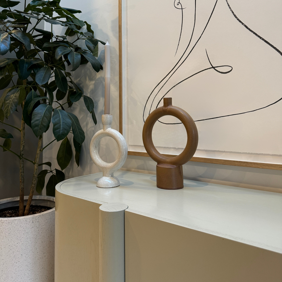 Stoneware Candle Holder 33.5cm- Brown by MADAM STOLTZ (copy-of-madam-stoltz-stoneware-candle-holder-33-5cm-brown)