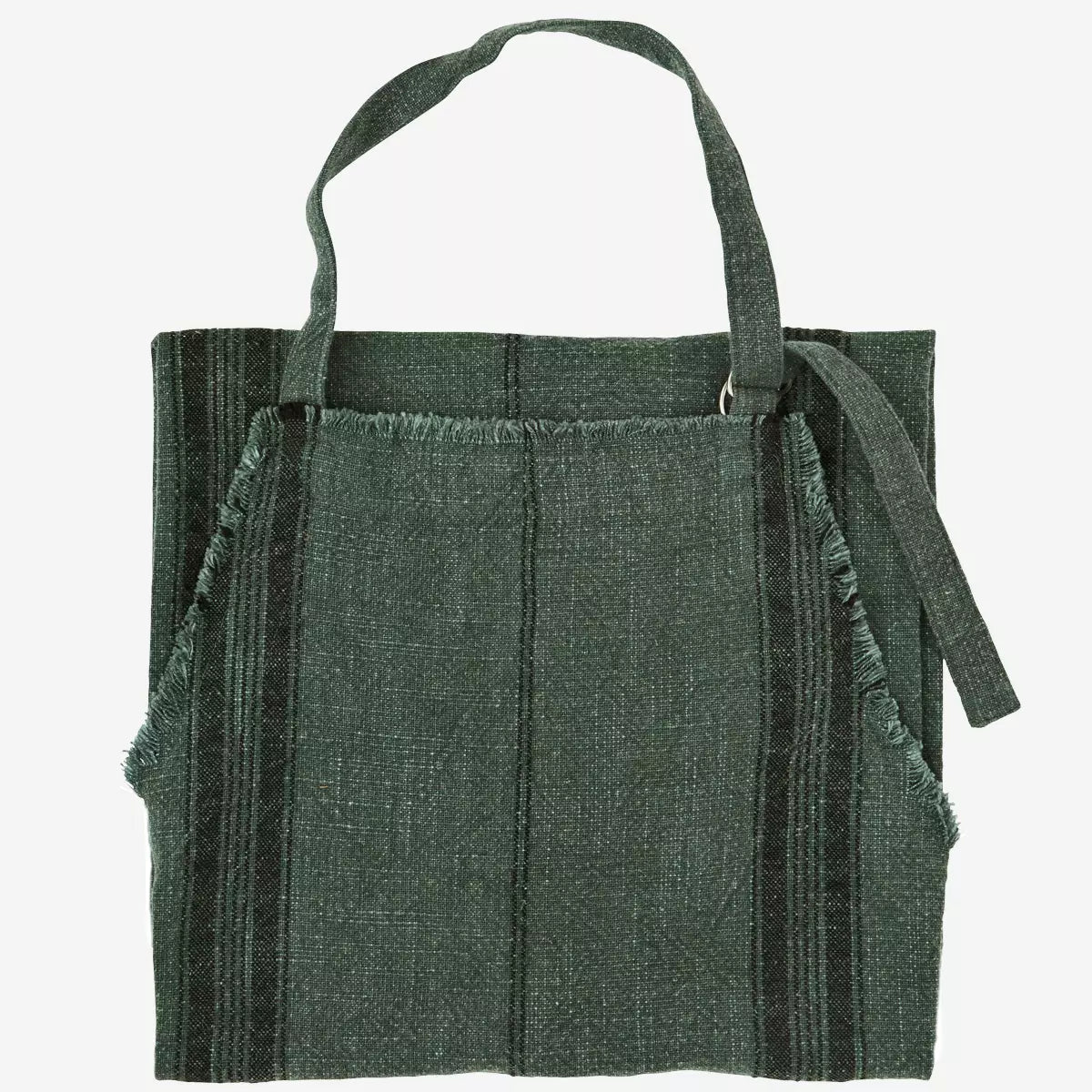 Striped Apron w/fringe | Ivy Green by MADAM STOLTZ (apron-linen-gingham-natural)