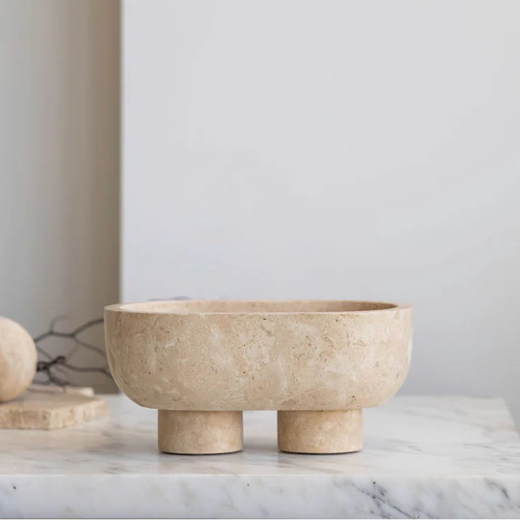 Cotheory The Muse Footed Oval Tray | Beige Travertine