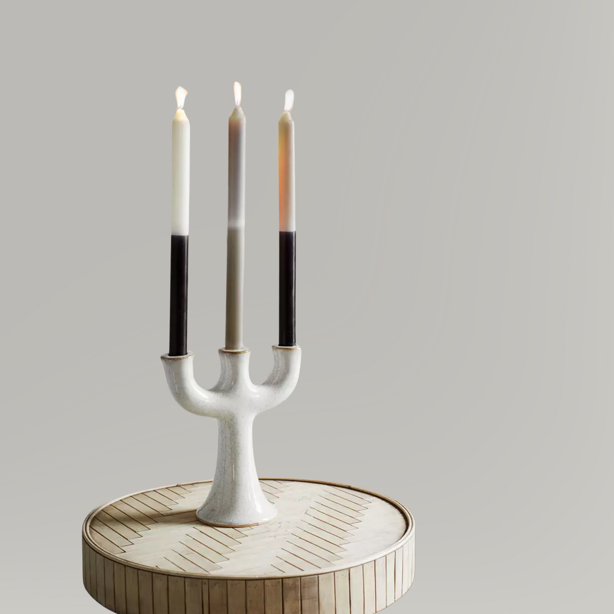 Two Tone Paraffin Candle | Grey/Taupe by MADAM STOLTZ (madam-stoltz-two-tone-candle-parrafin-grey-taupe)