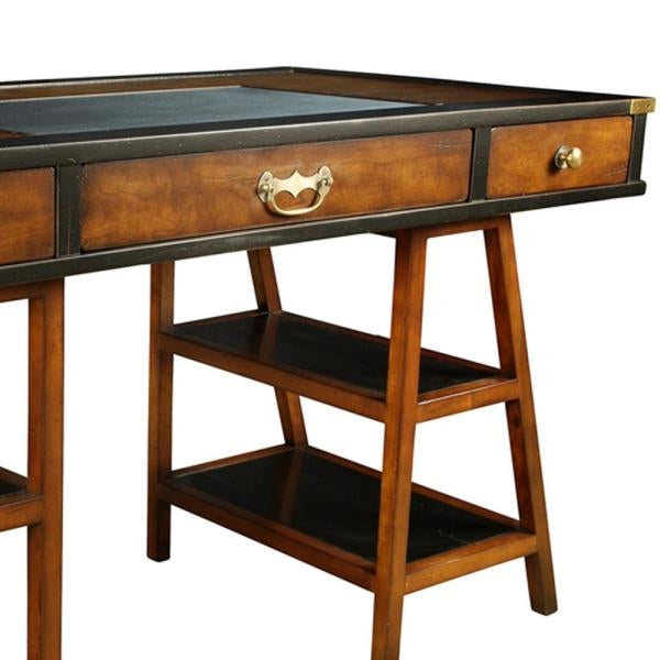 Navigators Solid Timber Desk, Black with Distressed Honey French Finish by AUTHENTIC MODELS (navigators-solid-timber-desk-black-with-distressed-honey-french-finish-1)