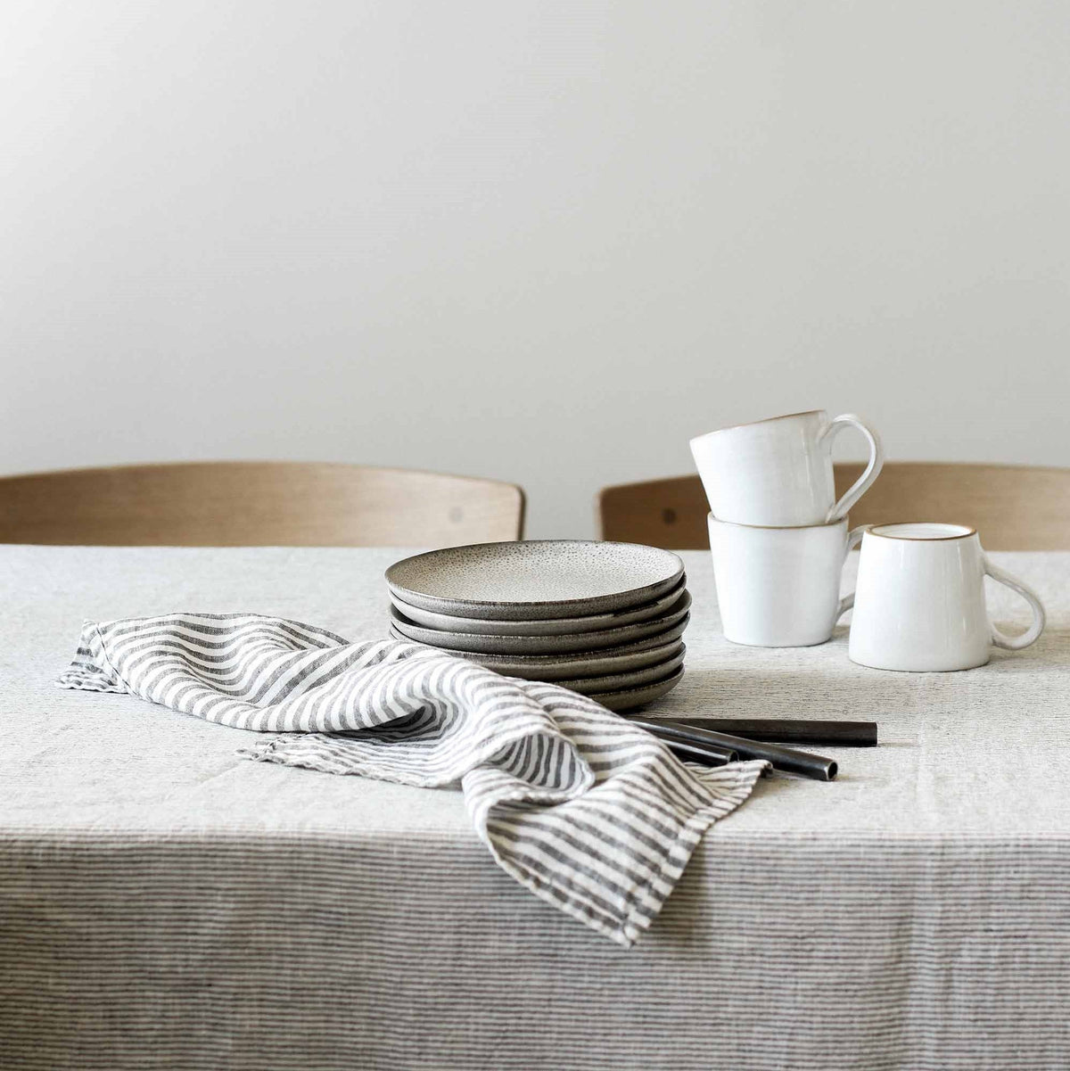 Linen Table Napkin | Grey White Stripe by TELL ME MORE (napkin-linen-grey-white-stripe)