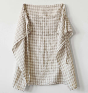 Gingham Linen Half Apron | Natural