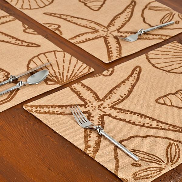 Eco-Accents Blue Shell Print Burlap Placemat 