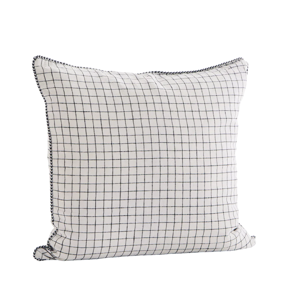 Checked Linen Cushion Cover | Silver Cloud/Black