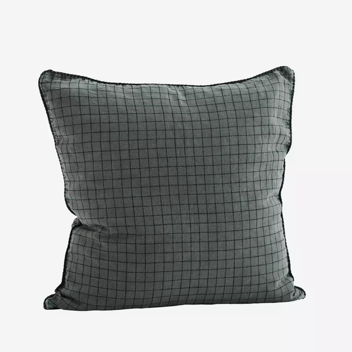 Checked Linen Cushion Cover | Dark Grey/Black by MADAM STOLTZ (madam-stoltz-checked-linen-cushion-cover-dark-grey-black)