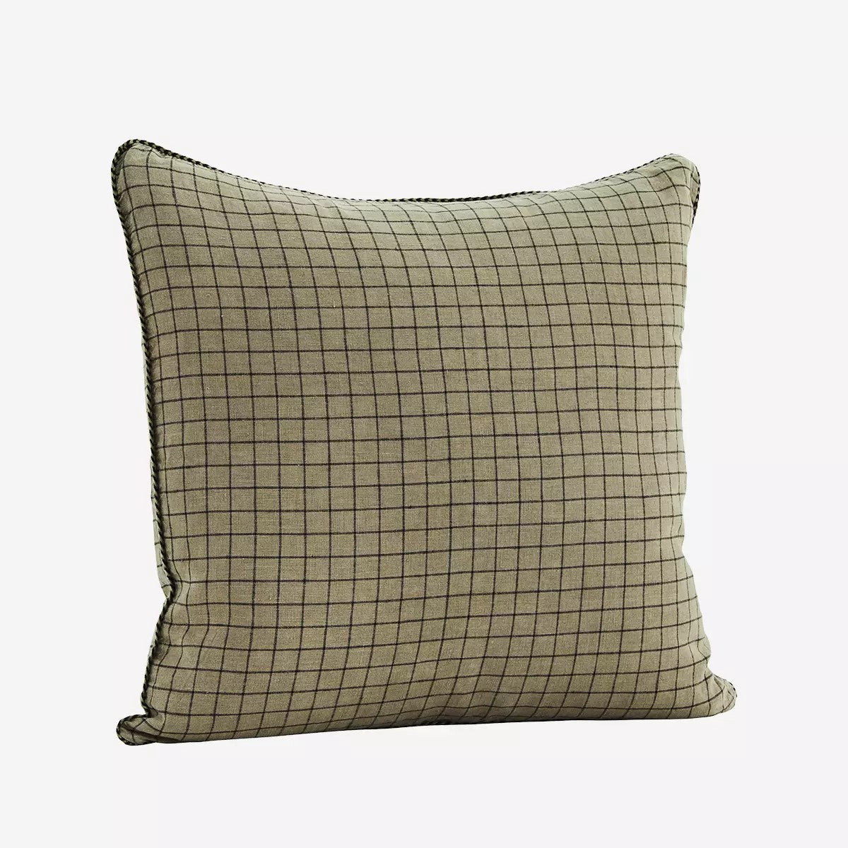 Checked Linen Cushion Cover | Taupe/Black by MADAM STOLTZ (madam-stoltz-checked-linen-cushion-cover-w-fringe-taupe-black)
